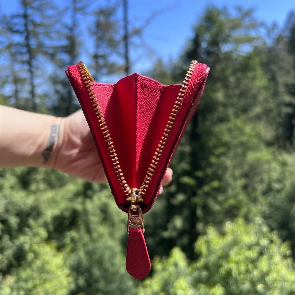 COACH Long Zip-Around Wallet Pebble Leather RED with Gold Hardware AUTHENTIC - Picture 6 of 10